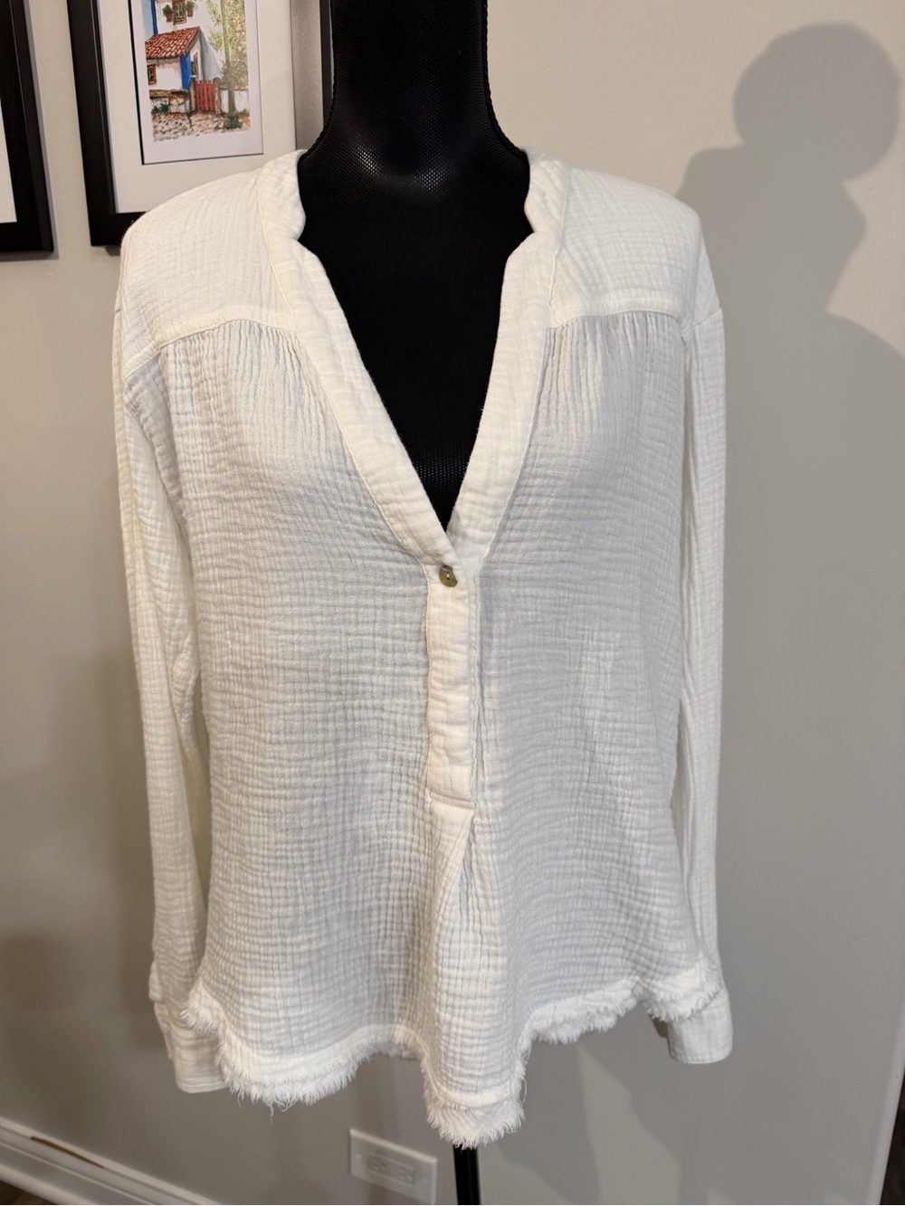 Free People Women’s White Gauze V-Neck Button Front Tunic S/P